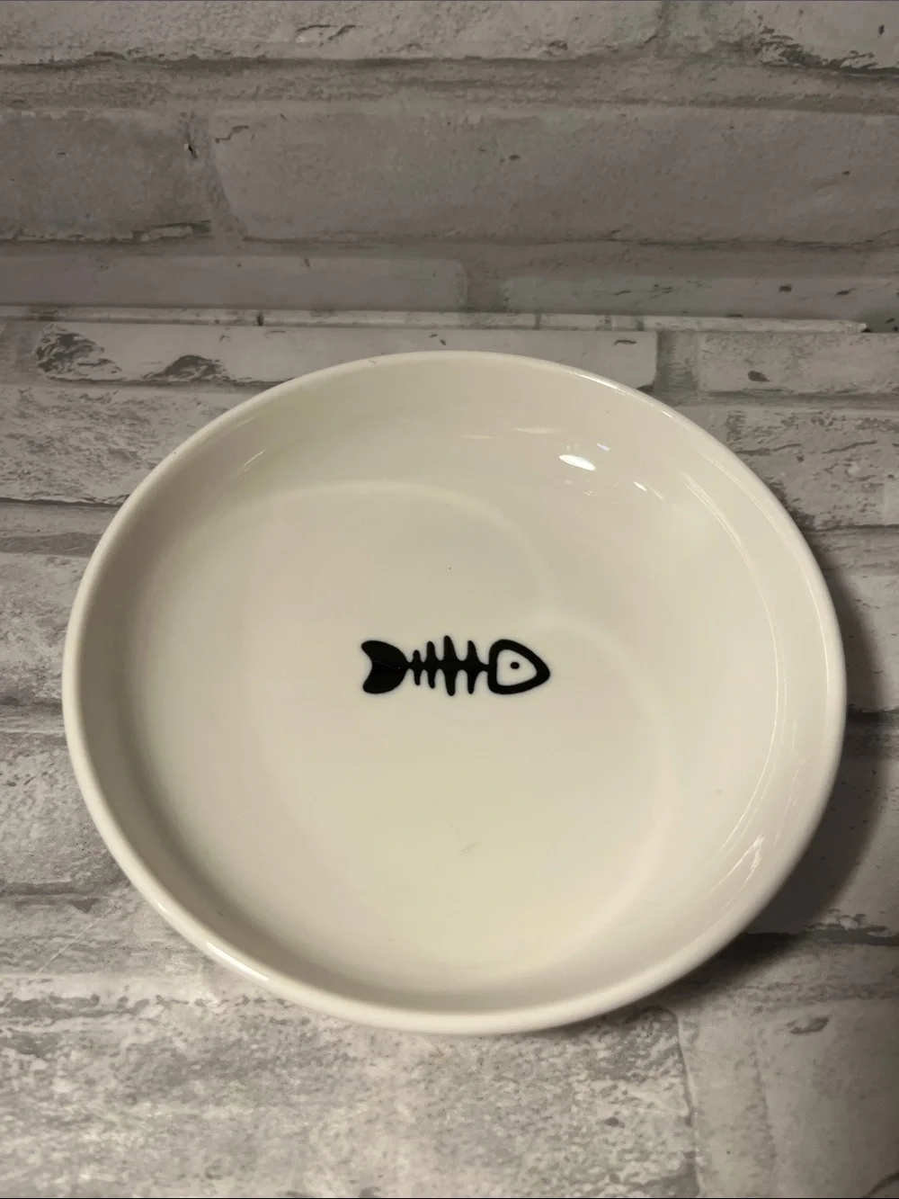 White Ceramic cat dish Bowl with Black Fishbone Motif
